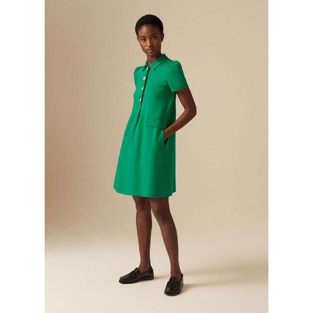 ME+EM Parakeet Polo Collar Swing Dress Green Babydoll Pockets Swing NWT Size 10